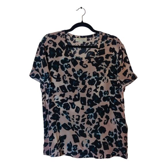 All Saints Aroma Leo Silk Short Sleeve Leopard Cheetah Print Top Size 8 Blouse - Picture 1 of 10
